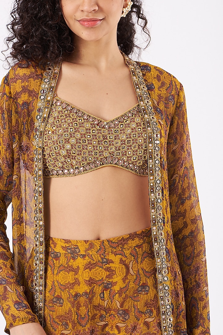 German Mustard Printed Wedding Sharara Set by Ridhima Bhasin at Pernia's Pop Up Shop
