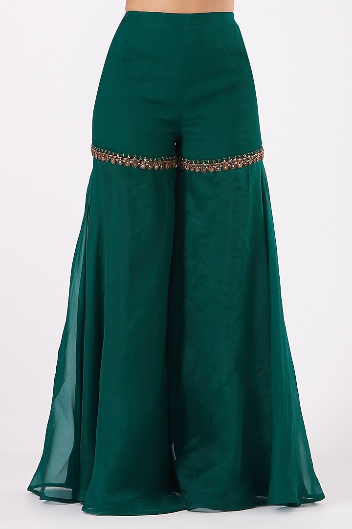 Bottle Green Embroidered Bridal Sharara Set by Ridhima Bhasin at Pernia's Pop Up Shop