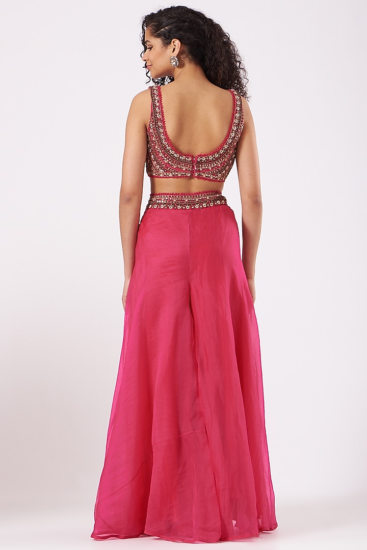 Fuchsia Georgette Wedding Sharara Set by Ridhima Bhasin at Pernia's Pop Up Shop