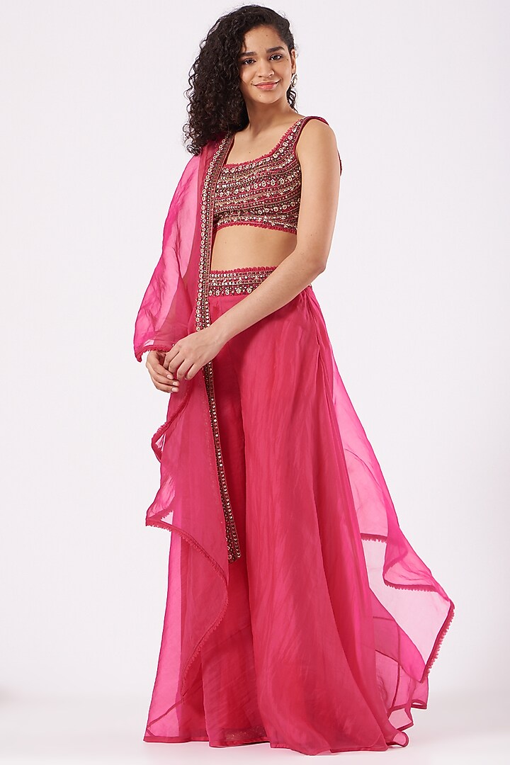 Fuchsia Georgette Wedding Sharara Set by Ridhima Bhasin at Pernia's Pop Up Shop