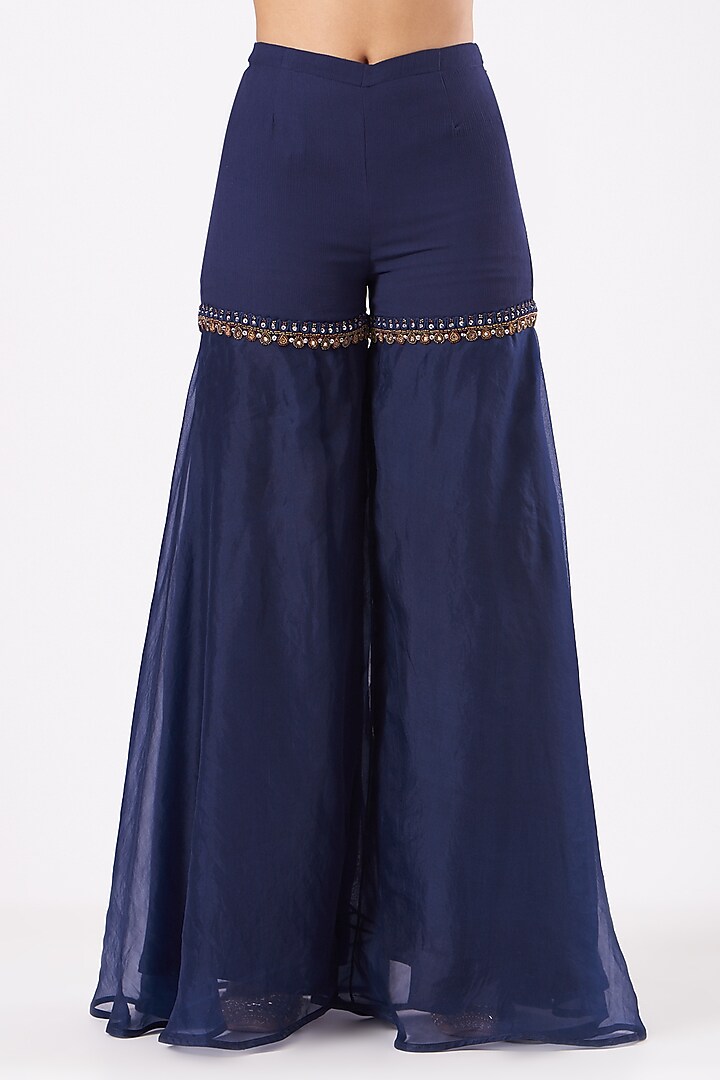 Navy Blue Embroidered Bridal Sharara Set by Ridhima Bhasin at Pernia's Pop Up Shop