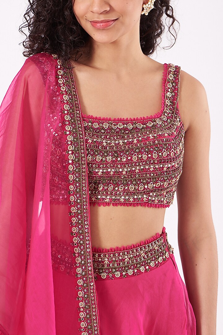 Fuchsia Embroidered Wedding Lehenga Set by Ridhima Bhasin at Pernia's Pop Up Shop