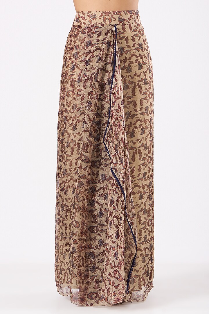 Beige Organza Botanical Printed Sharara Wedding Saree Set by Ridhima Bhasin at Pernia's Pop Up Shop