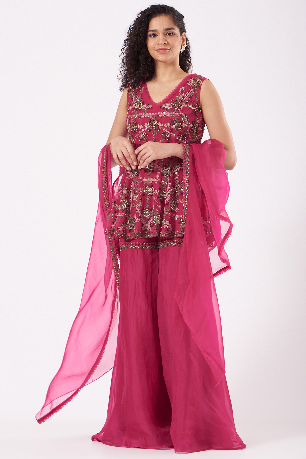 Fuchsia Embroidered Wedding Sharara Set  by Ridhima Bhasin at Pernia's Pop Up Shop