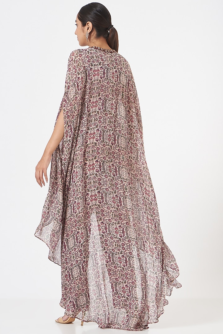 Beige High-Low Printed Kaftan Set by Ridhima Bhasin at Pernia's Pop Up Shop