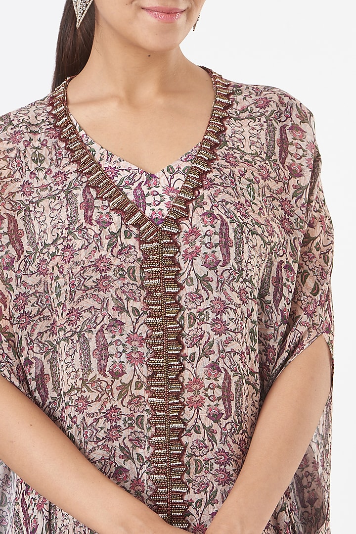 Beige High-Low Printed Kaftan Set by Ridhima Bhasin at Pernia's Pop Up Shop