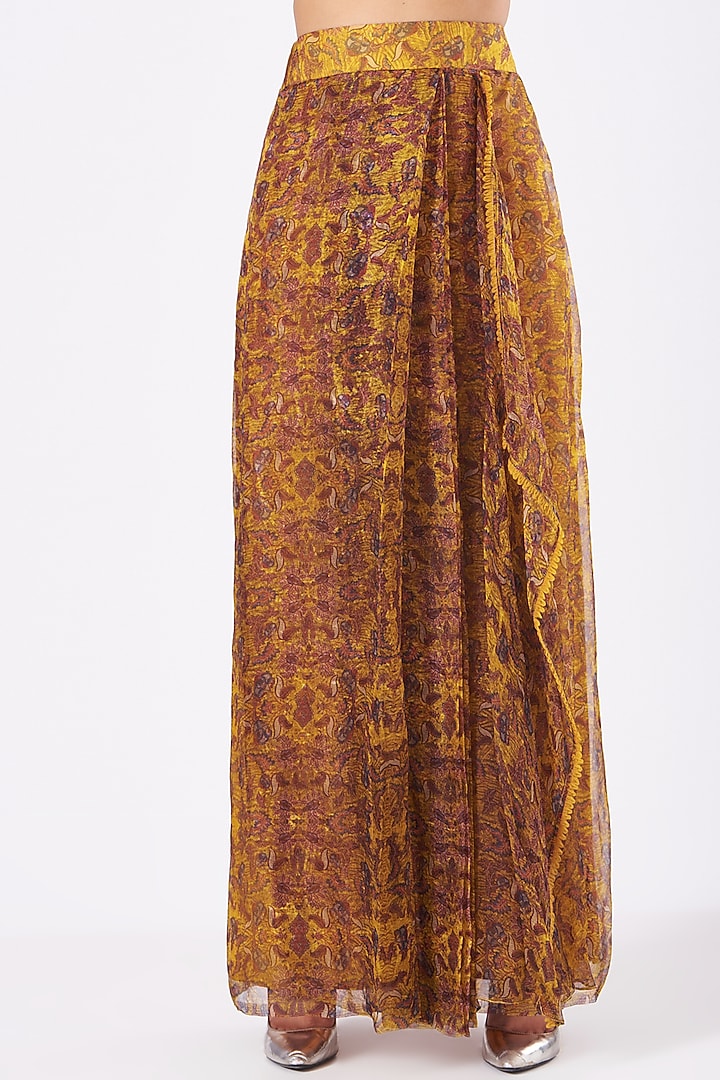 German Mustard Printed Sharara Wedding Saree Set by Ridhima Bhasin at Pernia's Pop Up Shop