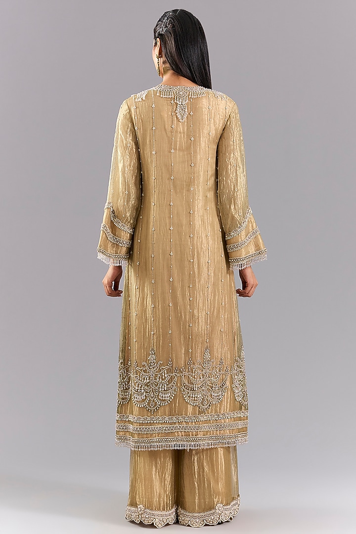 Gold Tissue Foil Embroidered Bridal Sharara Set by Ridhima Bhasin at Pernia's Pop Up Shop