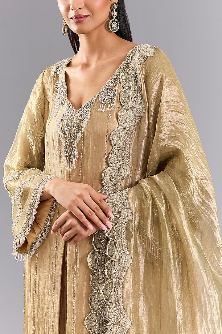 Gold Tissue Foil Embroidered Bridal Sharara Set by Ridhima Bhasin at Pernia's Pop Up Shop
