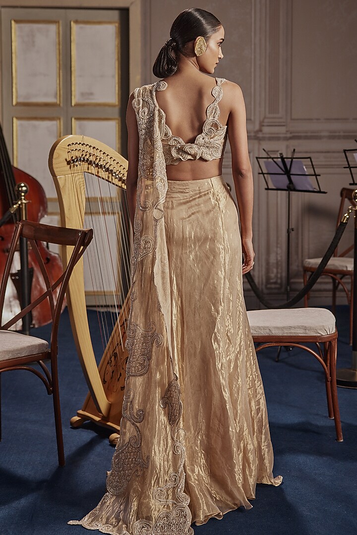 Gold Foil Tissue Embroidered Skirt Set by Ridhima Bhasin at Pernia's Pop Up Shop