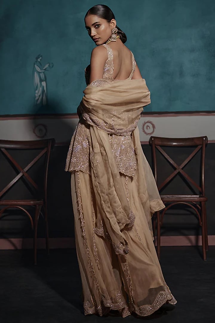 Gold Organza Embroidered Bridal Sharara Set by Ridhima Bhasin at Pernia's Pop Up Shop