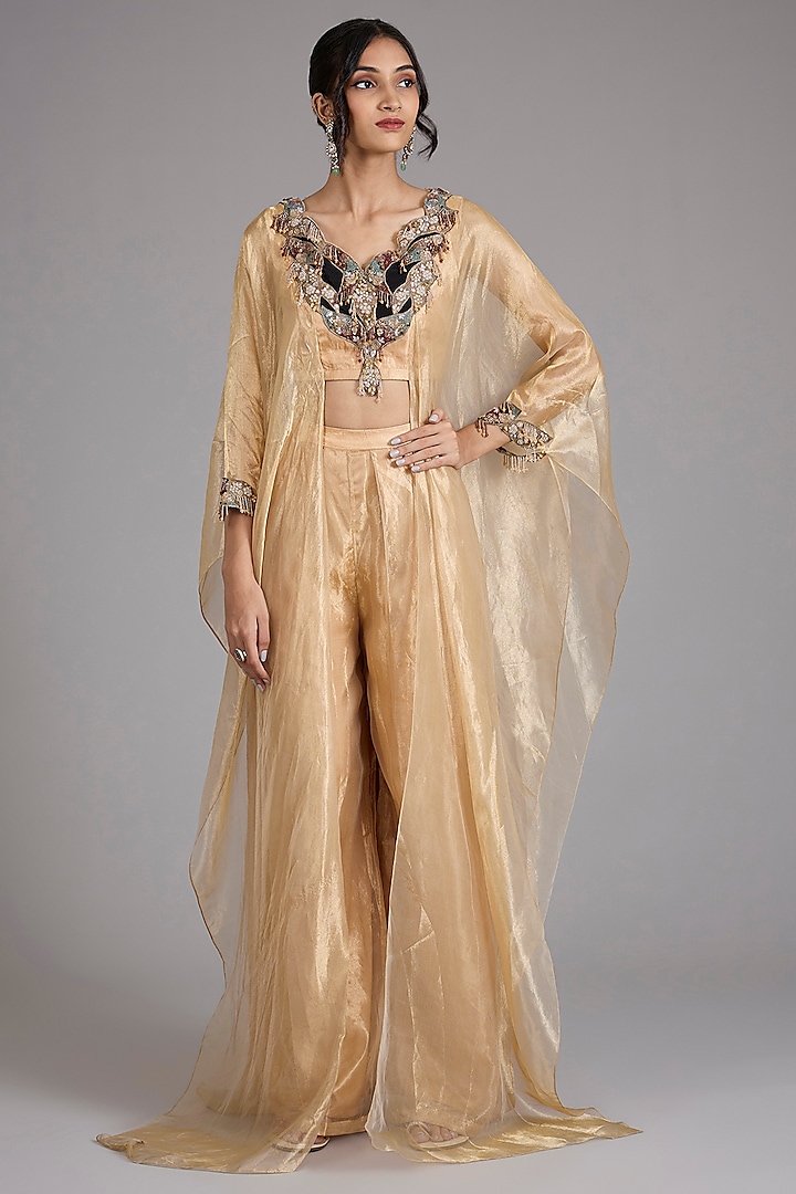 Gold Foil Tissue Embellished Kurta Set by Ridhima Bhasin at Pernia's Pop Up Shop