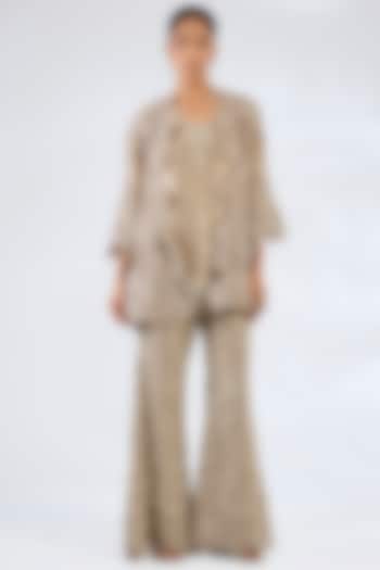 Silver Pure Tissue Jacket Set by Ridhima Bhasin at Pernia's Pop Up Shop