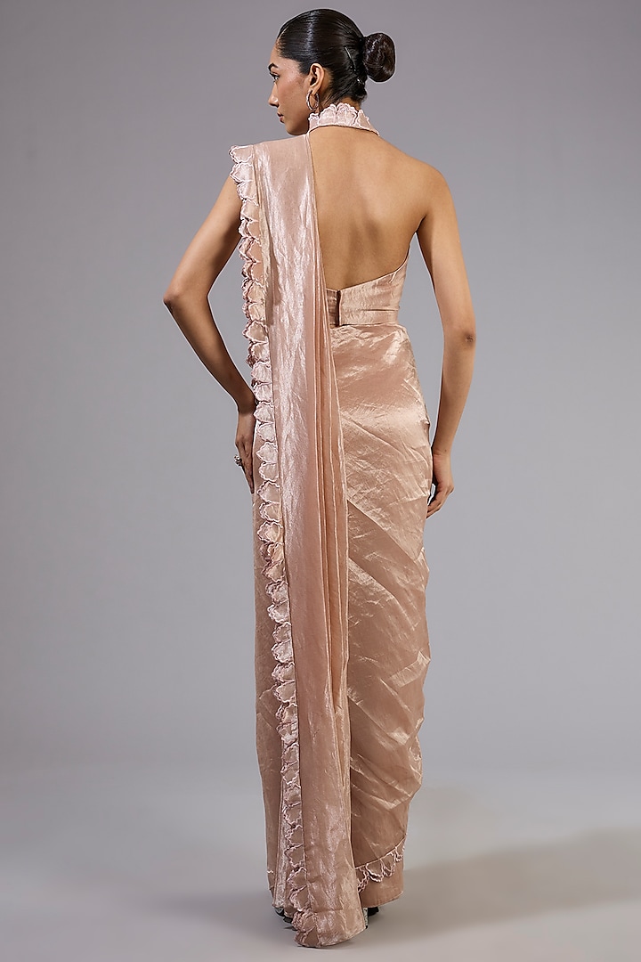 Gold Tissue Foil Embellished Jacket Reception Saree Set by Ridhima Bhasin at Pernia's Pop Up Shop