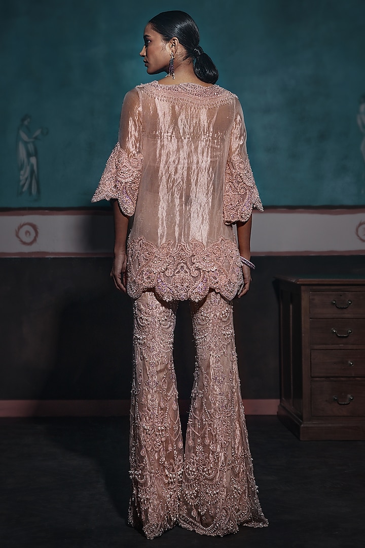 Pink Foil Tissue Embellished Pant Set by Ridhima Bhasin at Pernia's Pop Up Shop