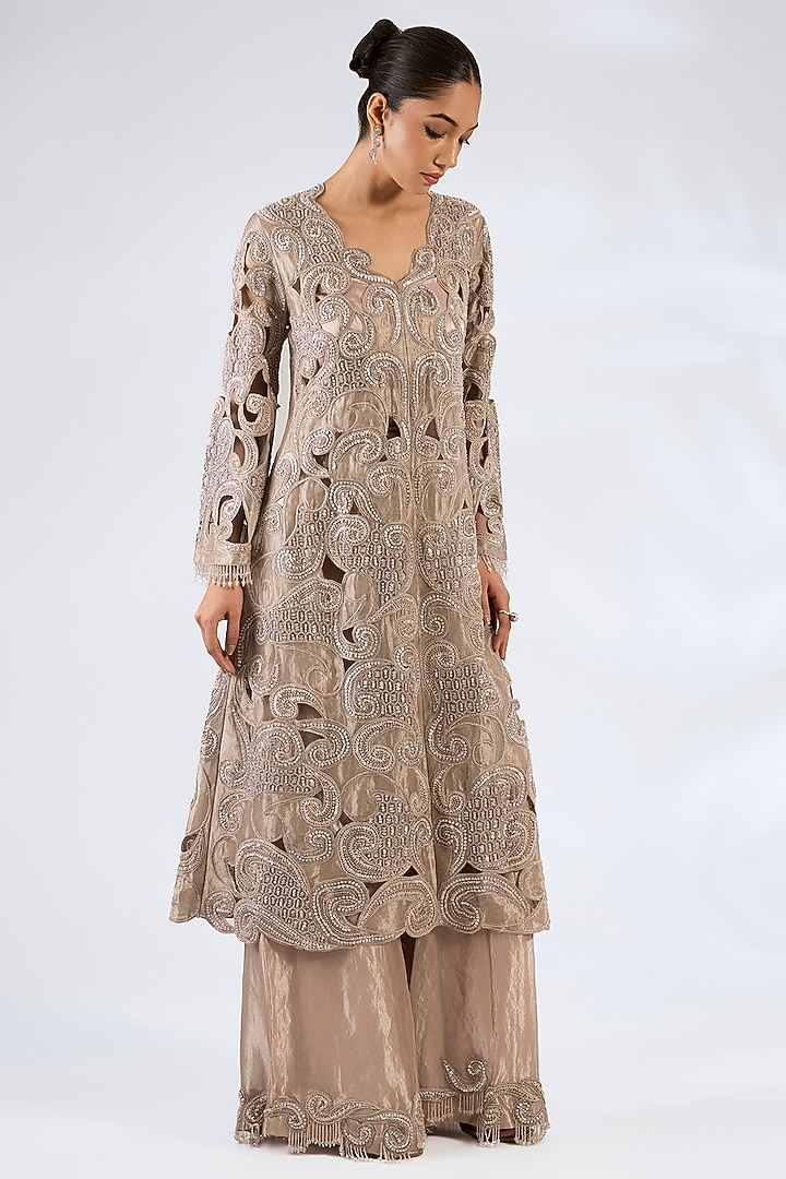 Pink Tissue Kurta Set by Ridhima Bhasin at Pernia's Pop Up Shop