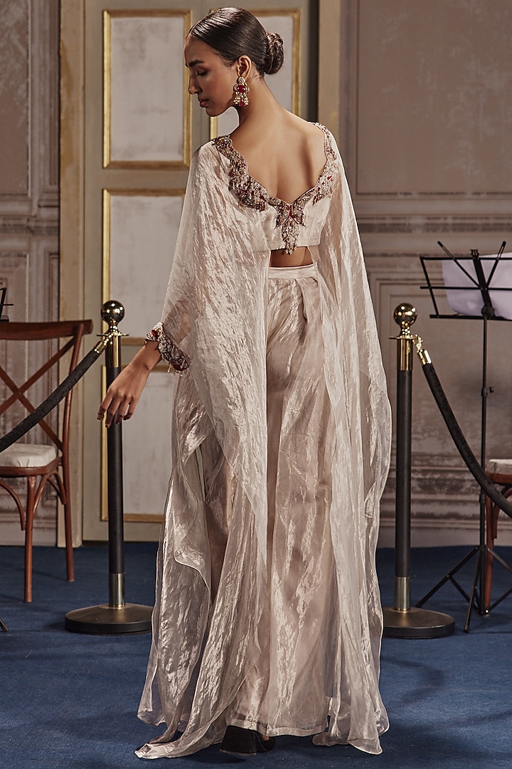 Silver Foil Tissue Palazzo Set by Ridhima Bhasin at Pernia's Pop Up Shop
