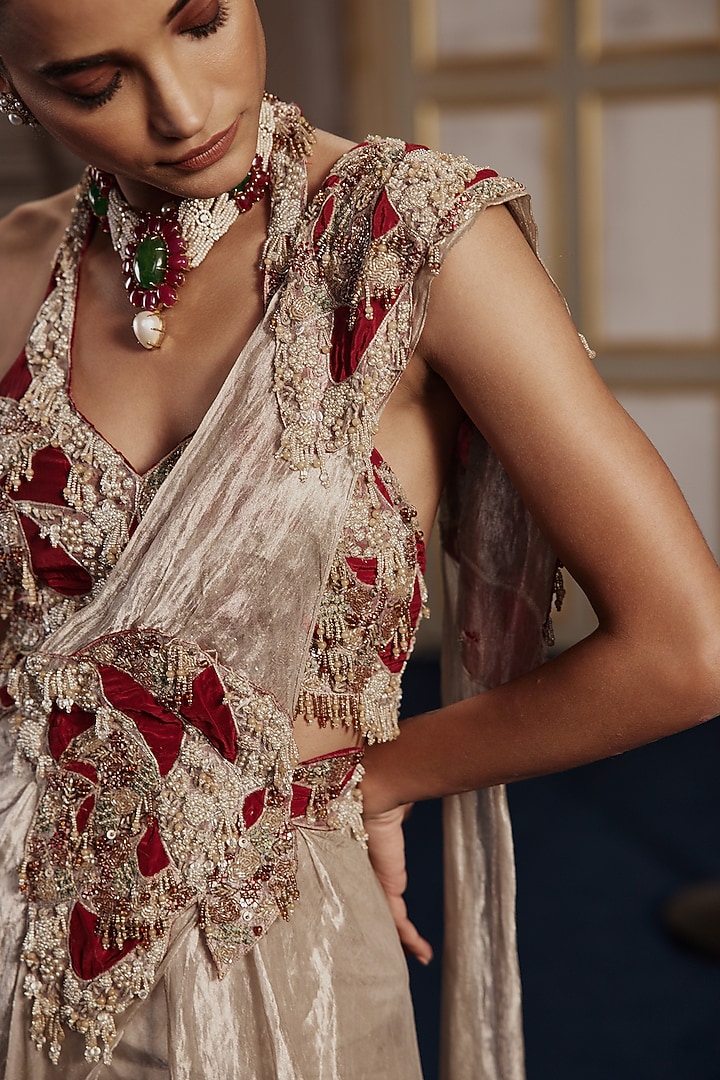 Silver Foil Tissue Flared Palazzo Set by Ridhima Bhasin at Pernia's Pop Up Shop