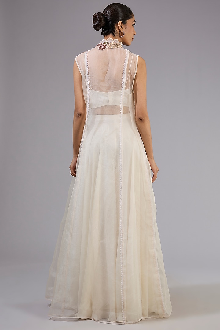 Silver Organza & Fluid Crepe Jacket Set by Ridhima Bhasin at Pernia's Pop Up Shop