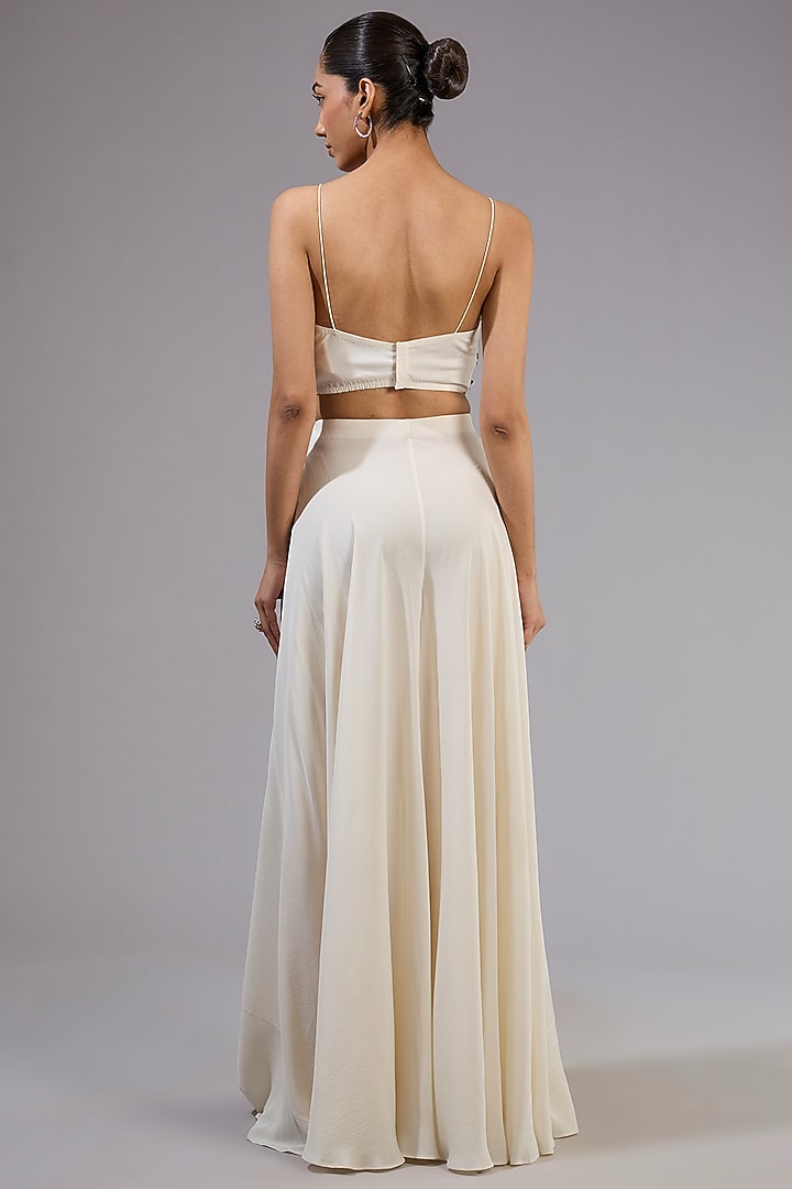 Silver Organza & Fluid Crepe Jacket Set by Ridhima Bhasin at Pernia's Pop Up Shop