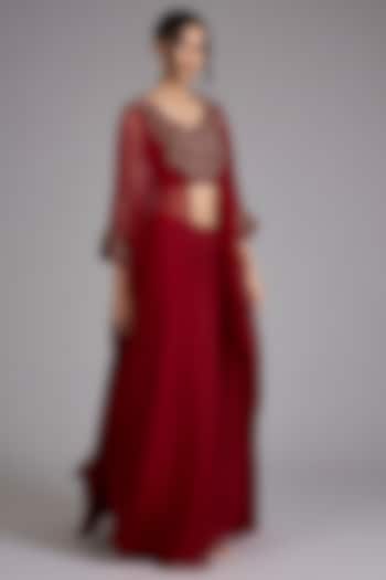 Red Organza Embellished Kurta Set by Ridhima Bhasin at Pernia's Pop Up Shop