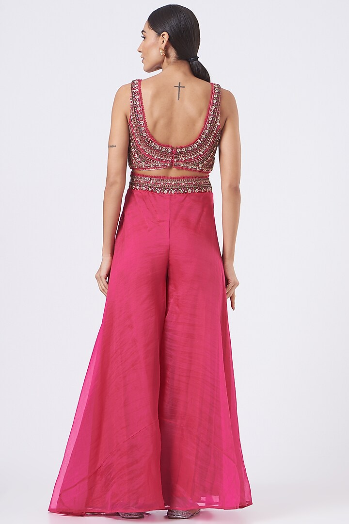 Fuchsia Georgette Wedding Sharara Set by Ridhima Bhasin at Pernia's Pop Up Shop