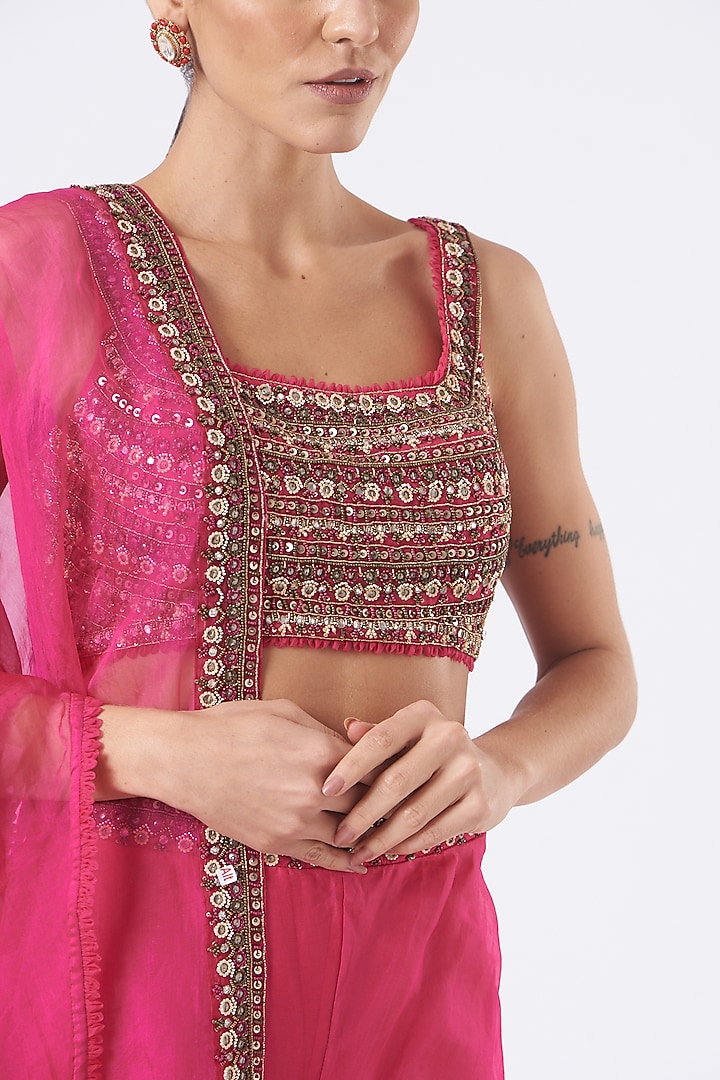 Fuchsia Georgette Wedding Sharara Set by Ridhima Bhasin at Pernia's Pop Up Shop