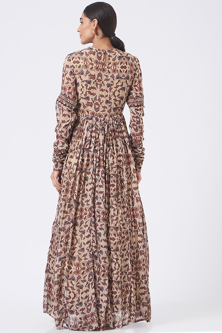 Beige Printed Wedding Anarkali Set by Ridhima Bhasin at Pernia's Pop Up Shop
