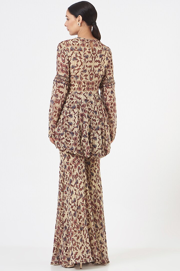 Beige Printed Wedding Sharara Set by Ridhima Bhasin at Pernia's Pop Up Shop