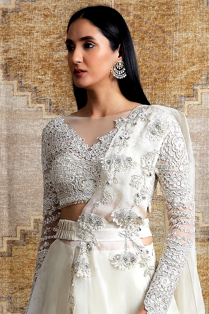Ivory Hand & Machine Embroidered Wedding Lehenga Set by Ridhima Bhasin at Pernia's Pop Up Shop