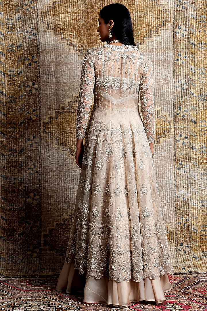 Beige Embroidered Cape Set by Ridhima Bhasin at Pernia's Pop Up Shop