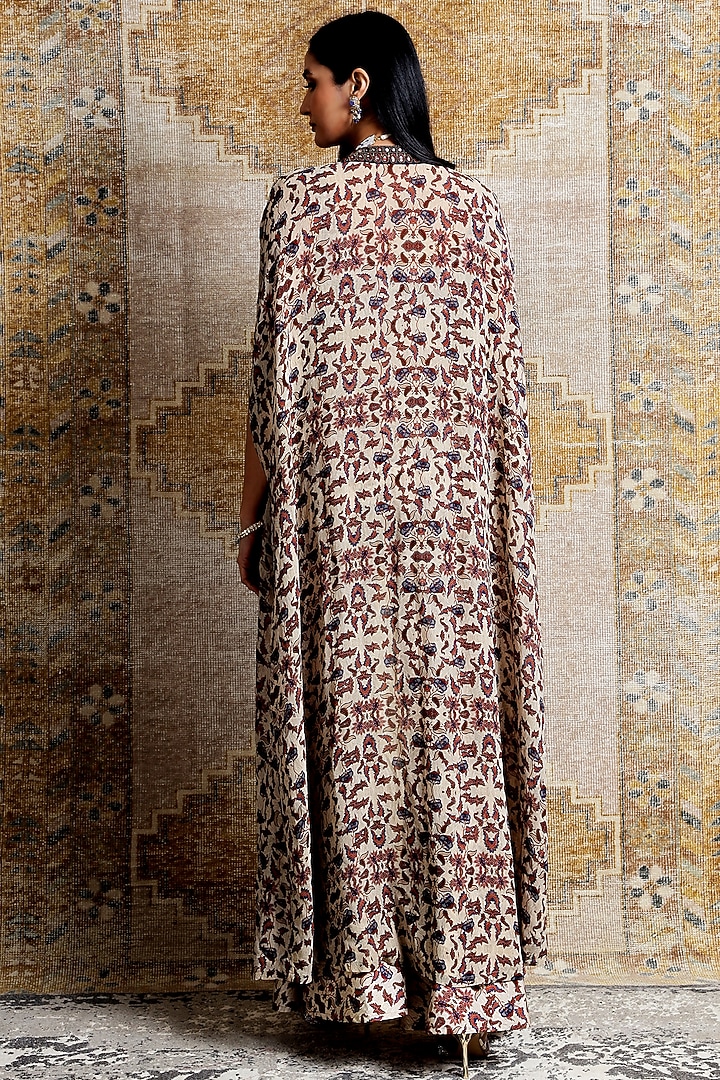 Beige Floral Printed Cape Set by Ridhima Bhasin at Pernia's Pop Up Shop