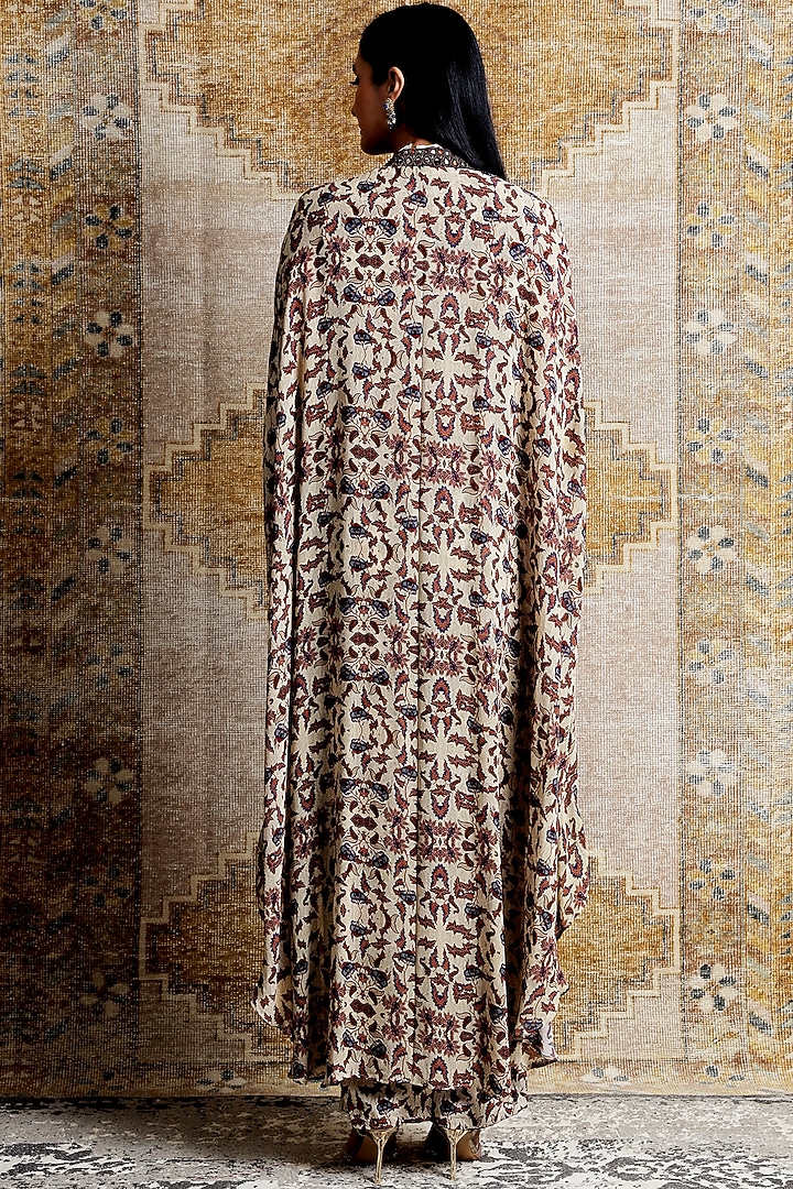 Beige Printed High-Low Kaftan Set by Ridhima Bhasin at Pernia's Pop Up Shop
