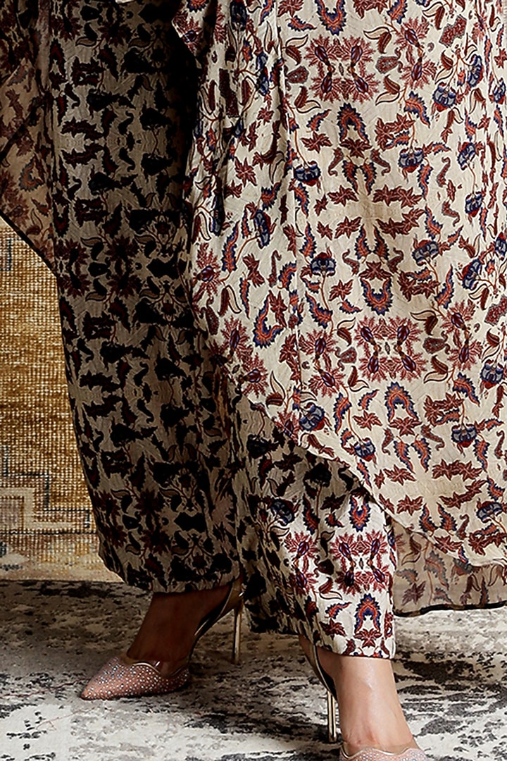 Beige Printed High-Low Kaftan Set by Ridhima Bhasin at Pernia's Pop Up Shop