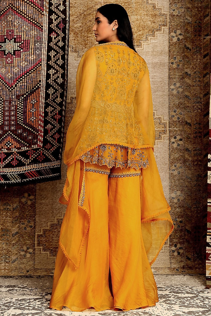 Mustard Tulle Bridal Sharara Set by Ridhima Bhasin at Pernia's Pop Up Shop
