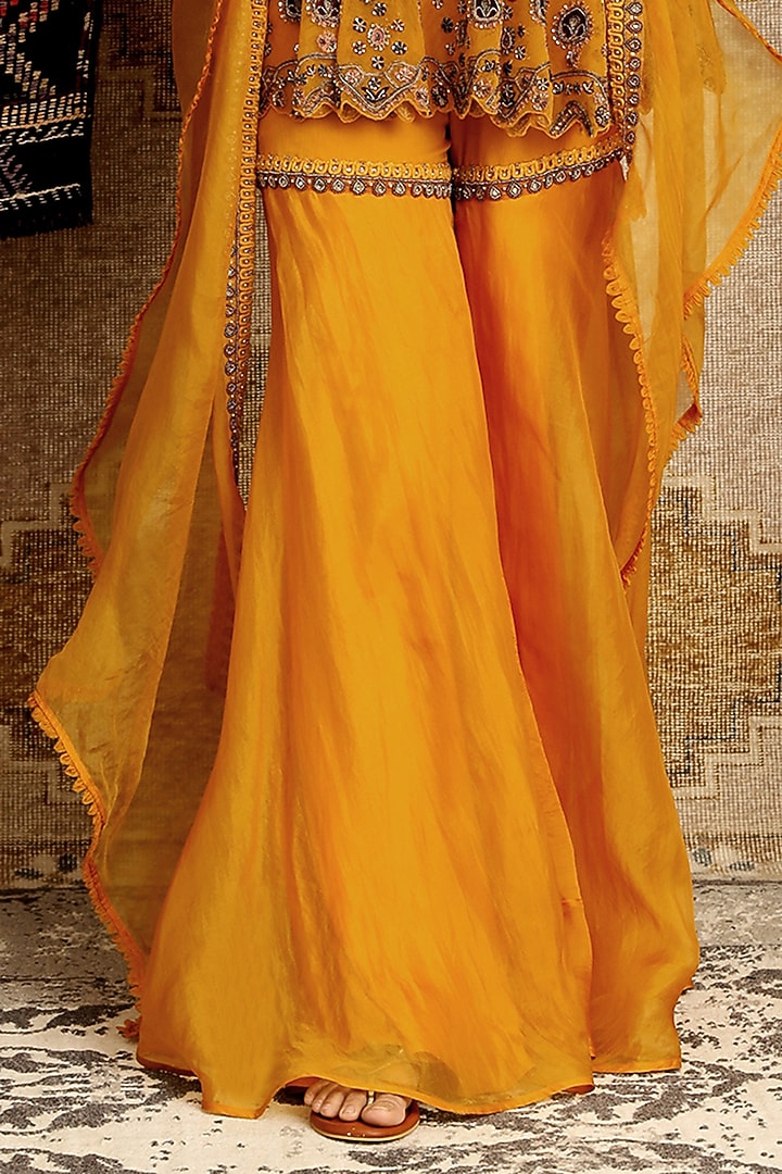 Mustard Tulle Bridal Sharara Set by Ridhima Bhasin at Pernia's Pop Up Shop