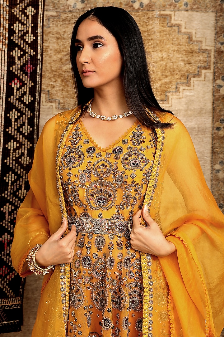 Mustard Tulle Bridal Sharara Set by Ridhima Bhasin at Pernia's Pop Up Shop