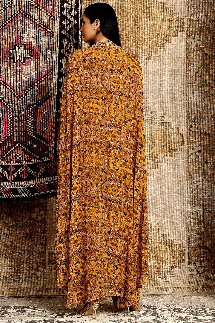 Mustard Printed High-Low Kaftan Set by Ridhima Bhasin at Pernia's Pop Up Shop