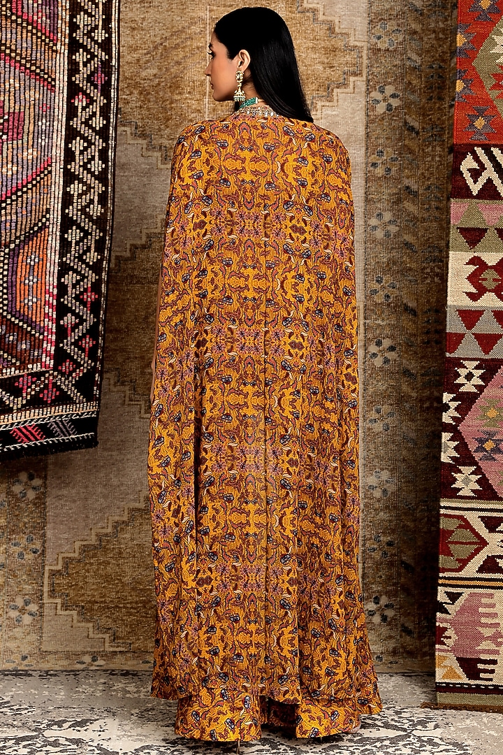 Mustard Floral Printed Cape Set by Ridhima Bhasin at Pernia's Pop Up Shop