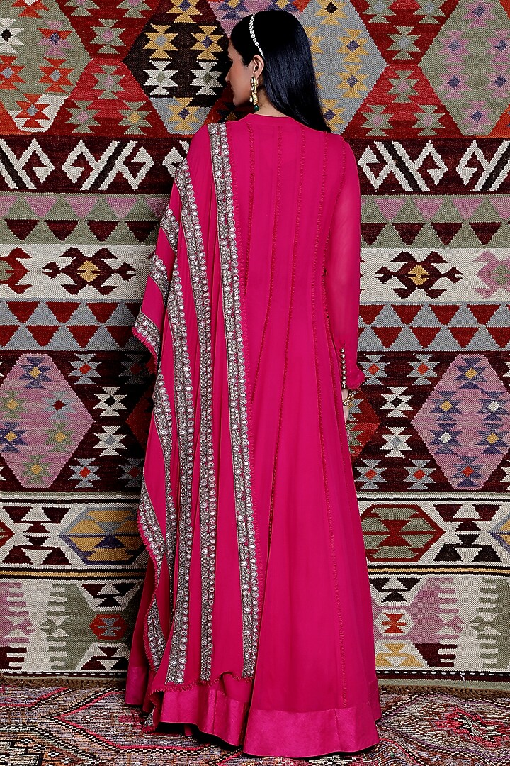 Fuchsia Hand Embroidered Wedding Anarkali Set by Ridhima Bhasin at Pernia's Pop Up Shop