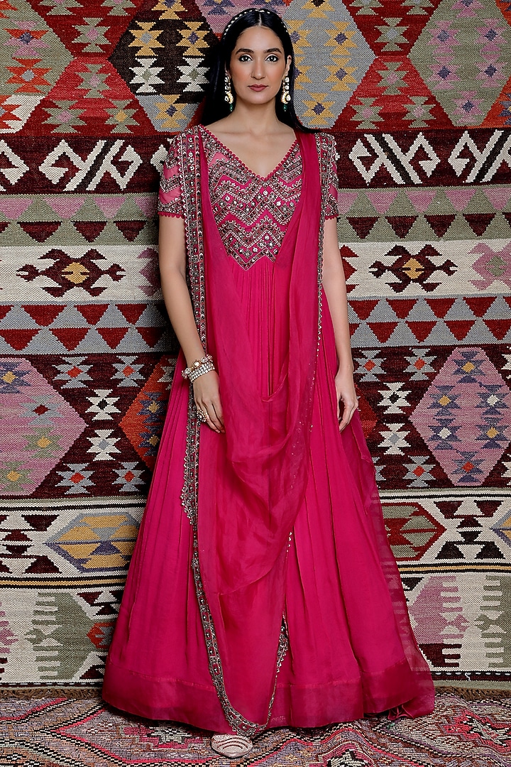 Fuchsia Embroidered Anarkali Set by Ridhima Bhasin