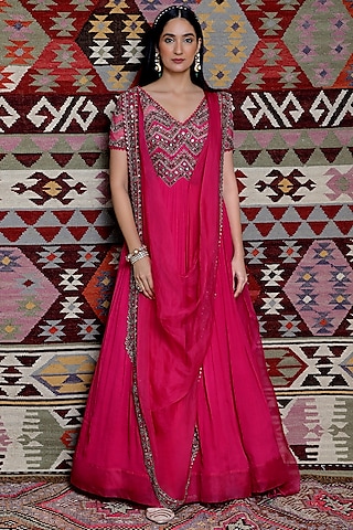 Fuchsia Embroidered Anarkali Set by Ridhima Bhasin