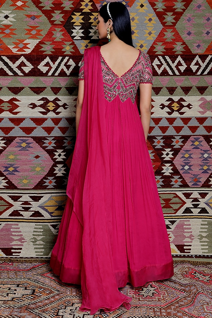 Fuchsia Embroidered Wedding Anarkali Set by Ridhima Bhasin at Pernia's Pop Up Shop