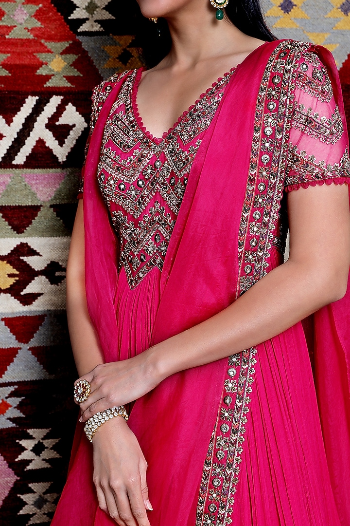 Fuchsia Embroidered Wedding Anarkali Set by Ridhima Bhasin at Pernia's Pop Up Shop