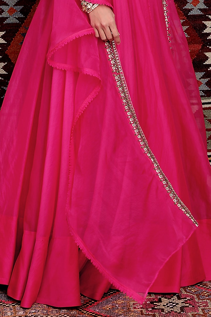 Fuchsia Organza Wedding Lehenga Set by Ridhima Bhasin at Pernia's Pop Up Shop