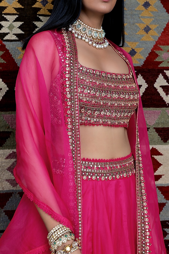 Fuchsia Organza Wedding Lehenga Set by Ridhima Bhasin at Pernia's Pop Up Shop
