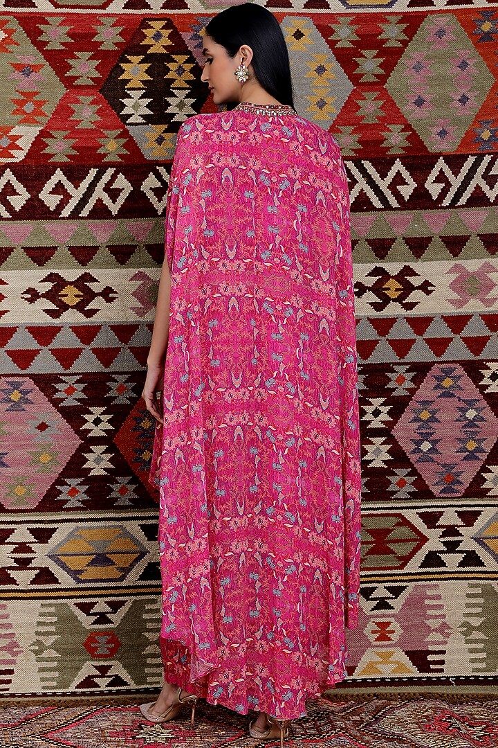 Fuchsia Printed High-Low Kaftan Set by Ridhima Bhasin at Pernia's Pop Up Shop