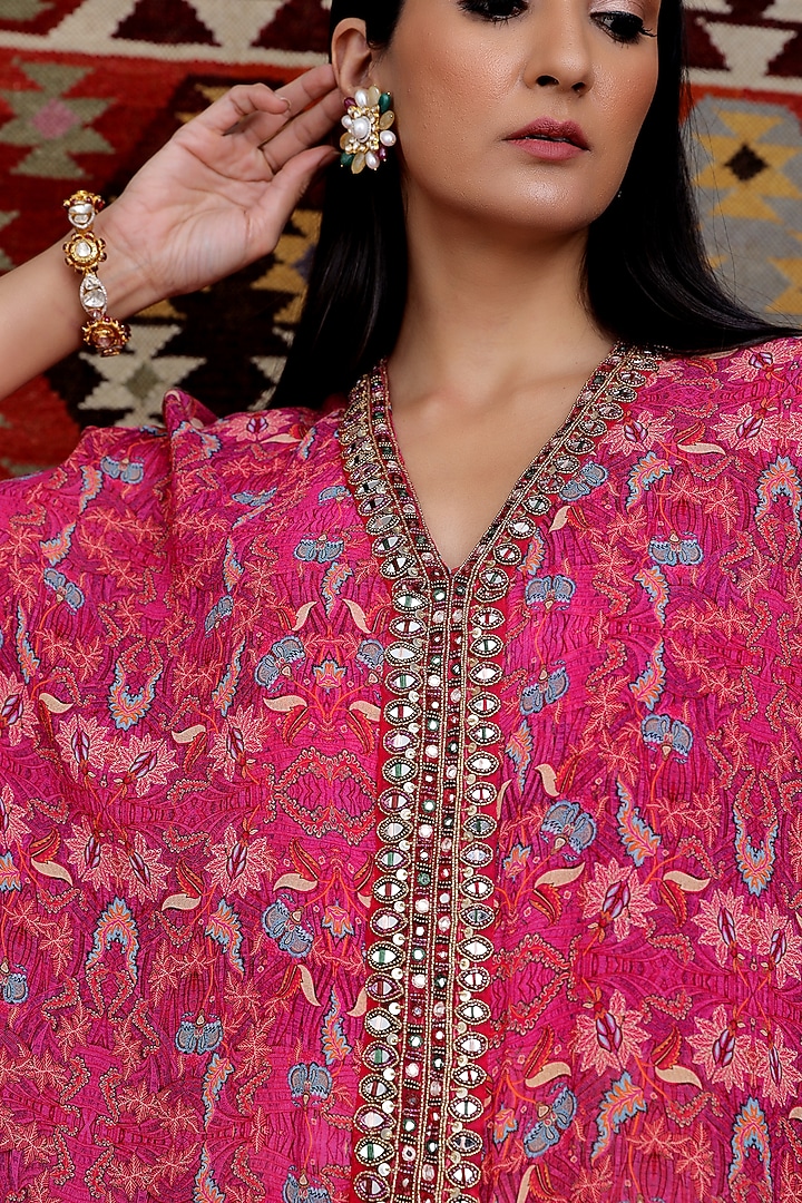Fuchsia Printed High-Low Kaftan Set by Ridhima Bhasin at Pernia's Pop Up Shop