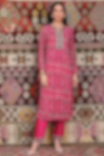 Fuchsia Printed Kurta Set by Ridhima Bhasin