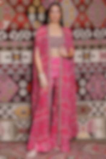 Fuchsia Georgette Printed Cape Set by Ridhima Bhasin at Pernia's Pop Up Shop